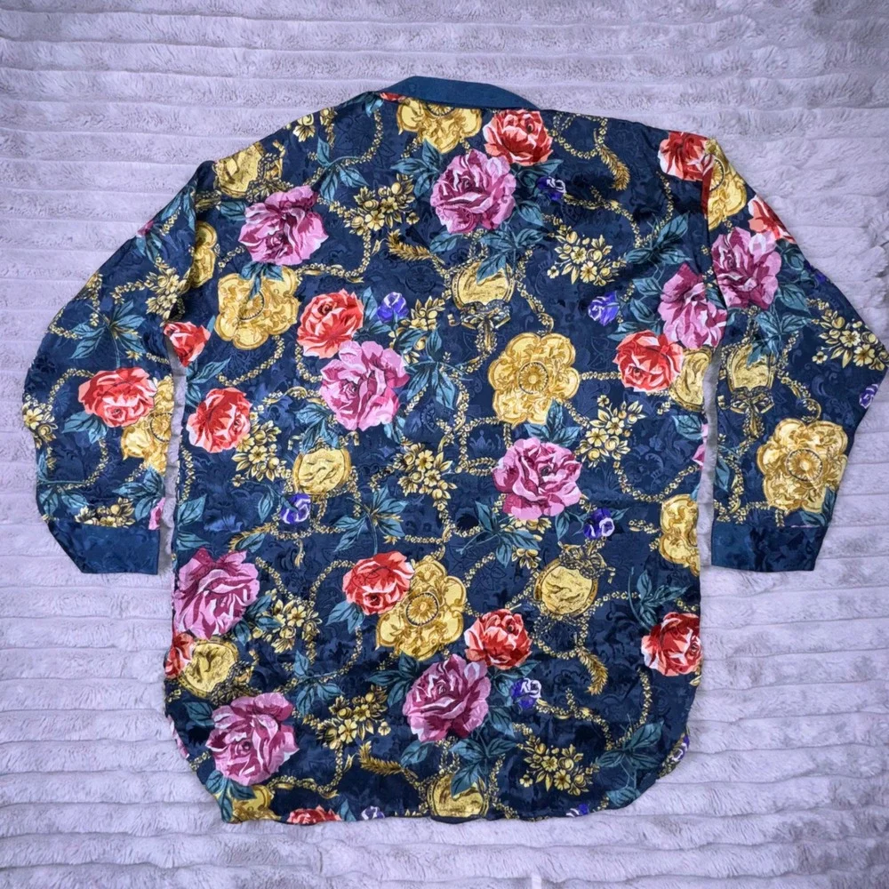 Vintage Victoria's Secret Gold Label Floral Satin Sleep Shirt Nightgown Robe M/L